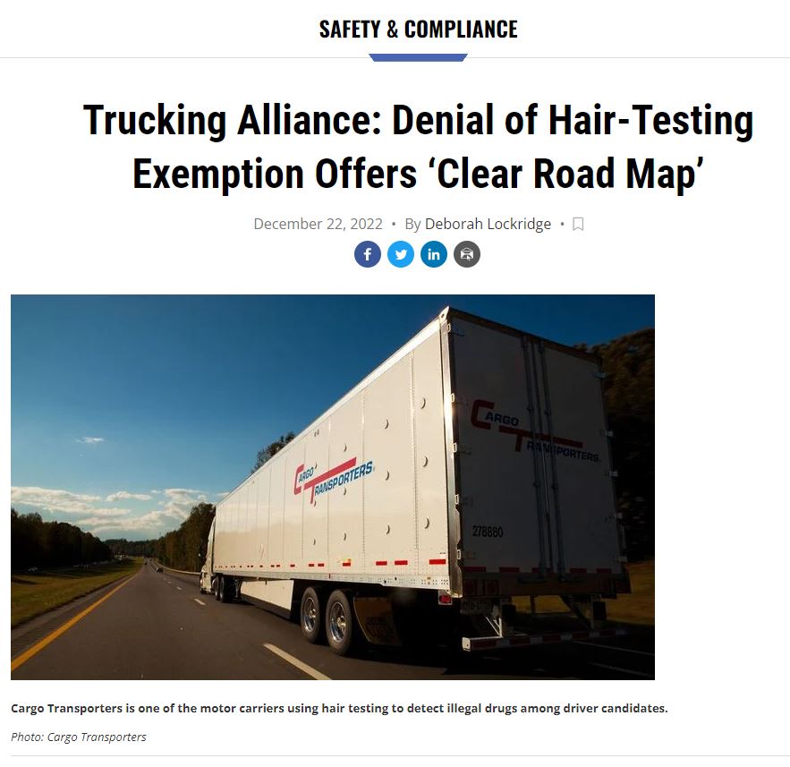 Trucking Alliance Denial of HairTesting Exemption Offers ‘Clear Road